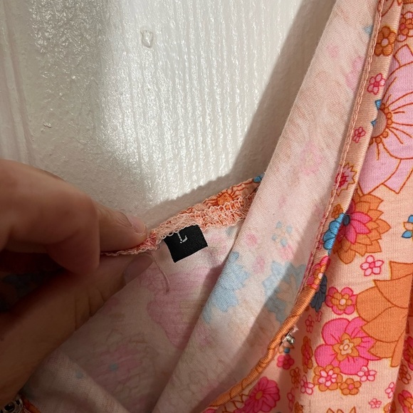 Unbranded Floral Coral Spring Snap Front Spaghetti strap Ruffle Dress | Large - Picture 4 of 11